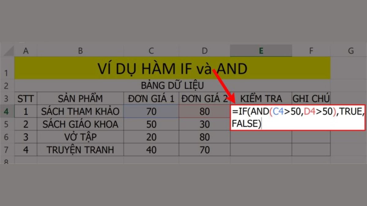 Cách sử dụng hàm IF kết hợp hàm AND trong Excel bước 1