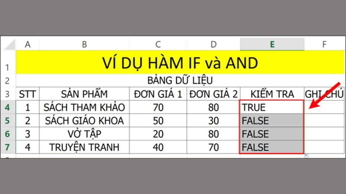 Cách sử dụng hàm IF kết hợp hàm AND trong Excel bước 2