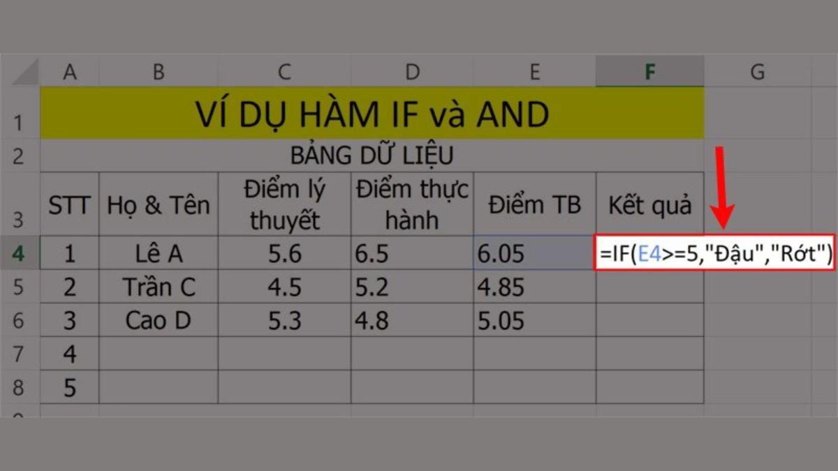 Bài tập minh hoạ về hàm IF kết hợp hàm AND bài 1