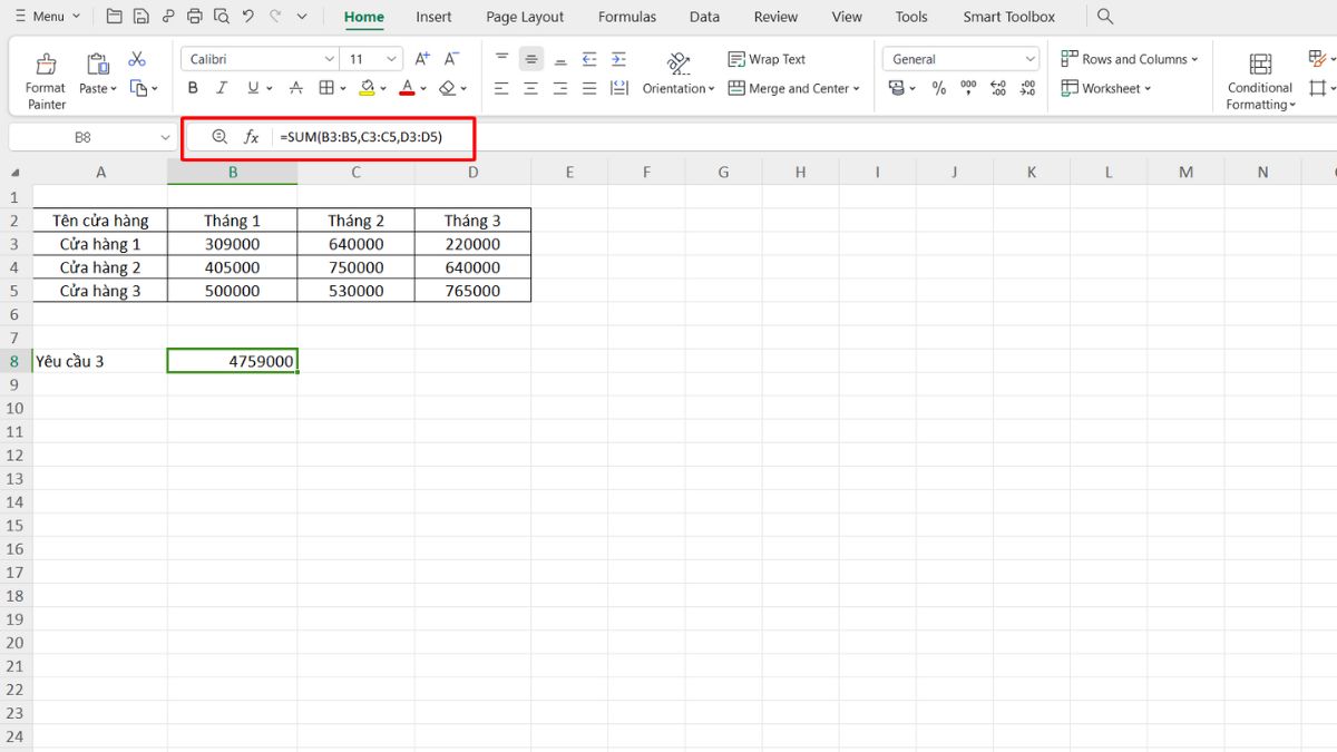 Một số ví dụ về hàm SUM trong Excel