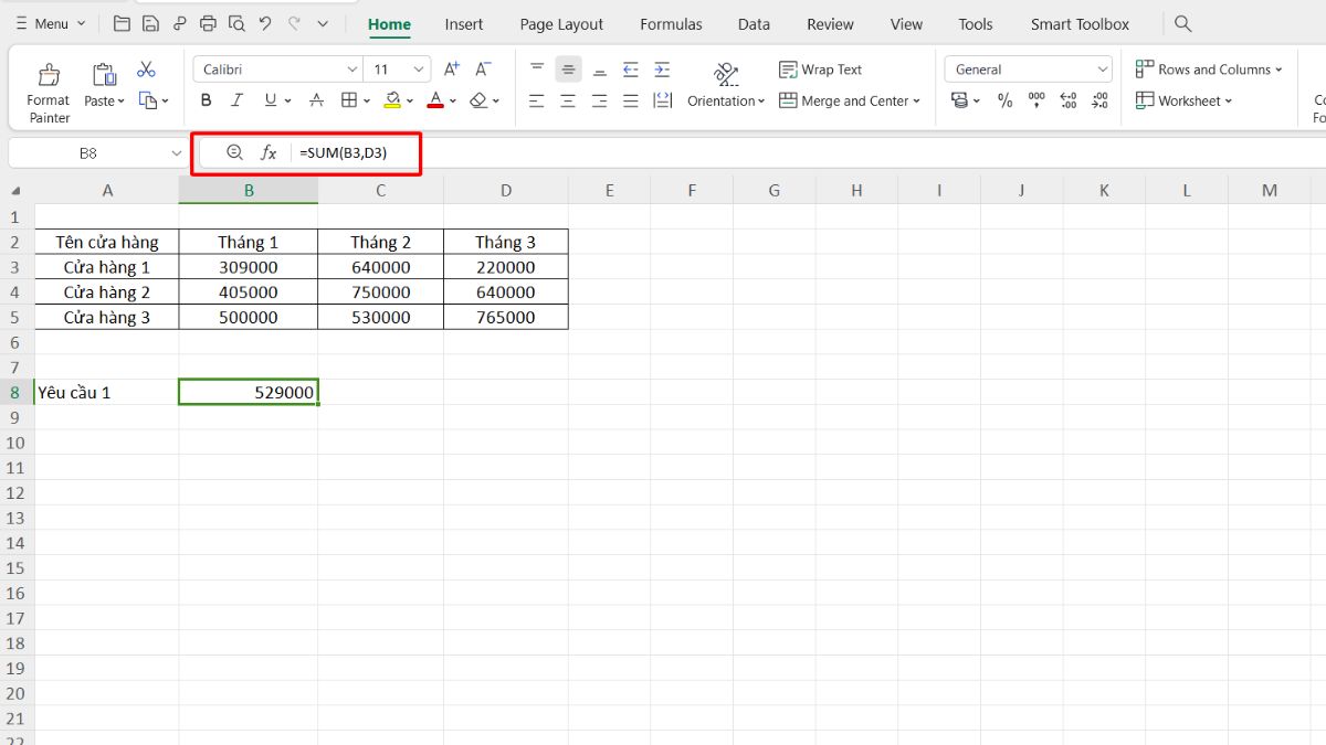 Một số ví dụ về hàm SUM trong Excel