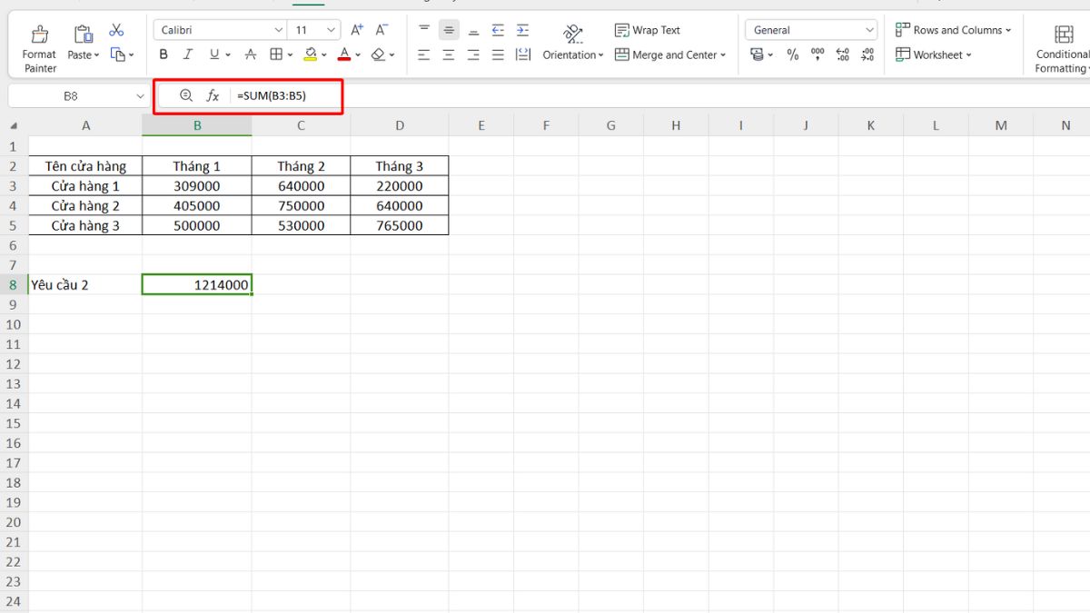 Một số ví dụ về hàm SUM trong Excel