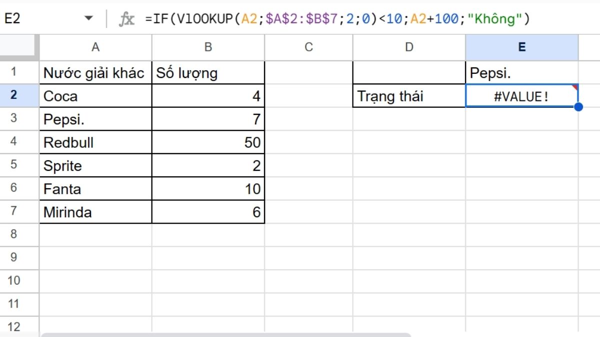 Lỗi VALUE khi dùng hàm Vlookup kết hợp hàm If