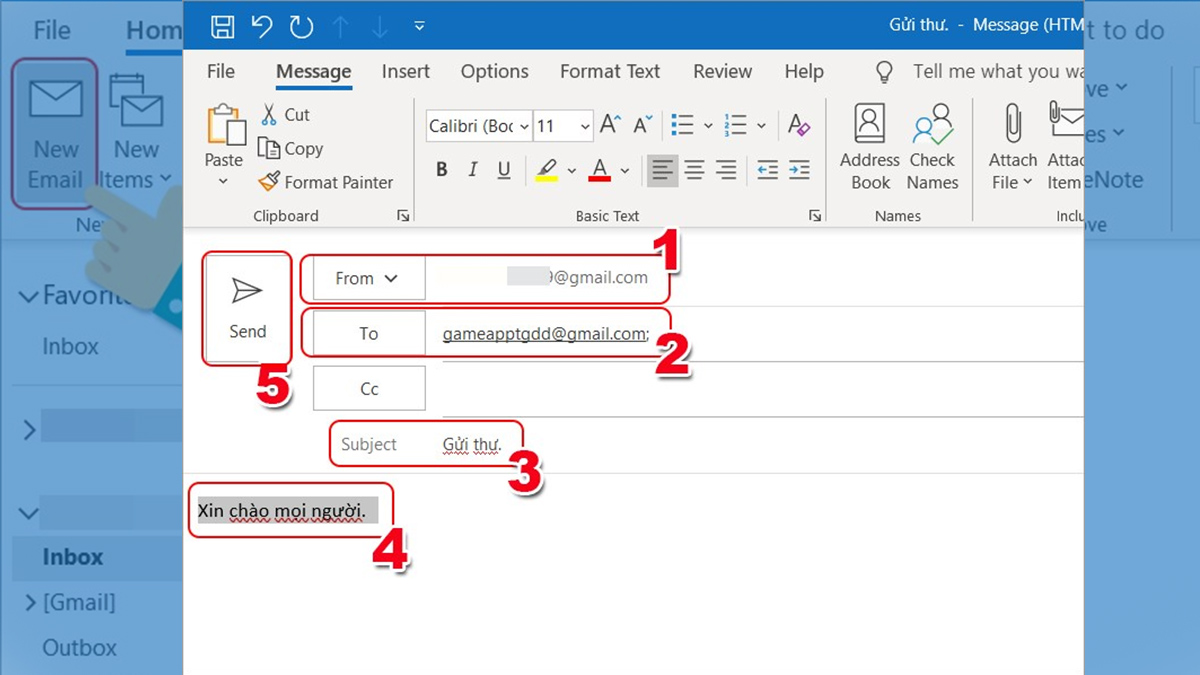 Cách sử dụng Outlook tạo email và gửi thư mới bước 3