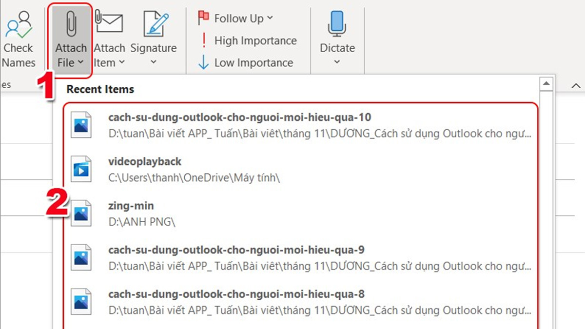 Cách sử dụng Outlook thêm tệp đính kèm