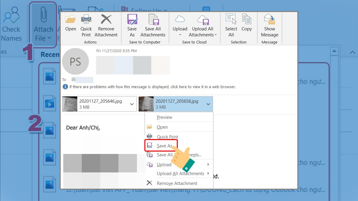 Cách sử dụng Outlook lưu tệp đính kèm