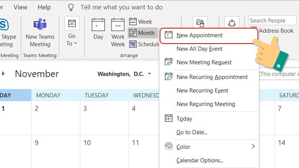 Cách sử dụng Outlook Tạo cuộc họp, đặt lời nhắc bước 2