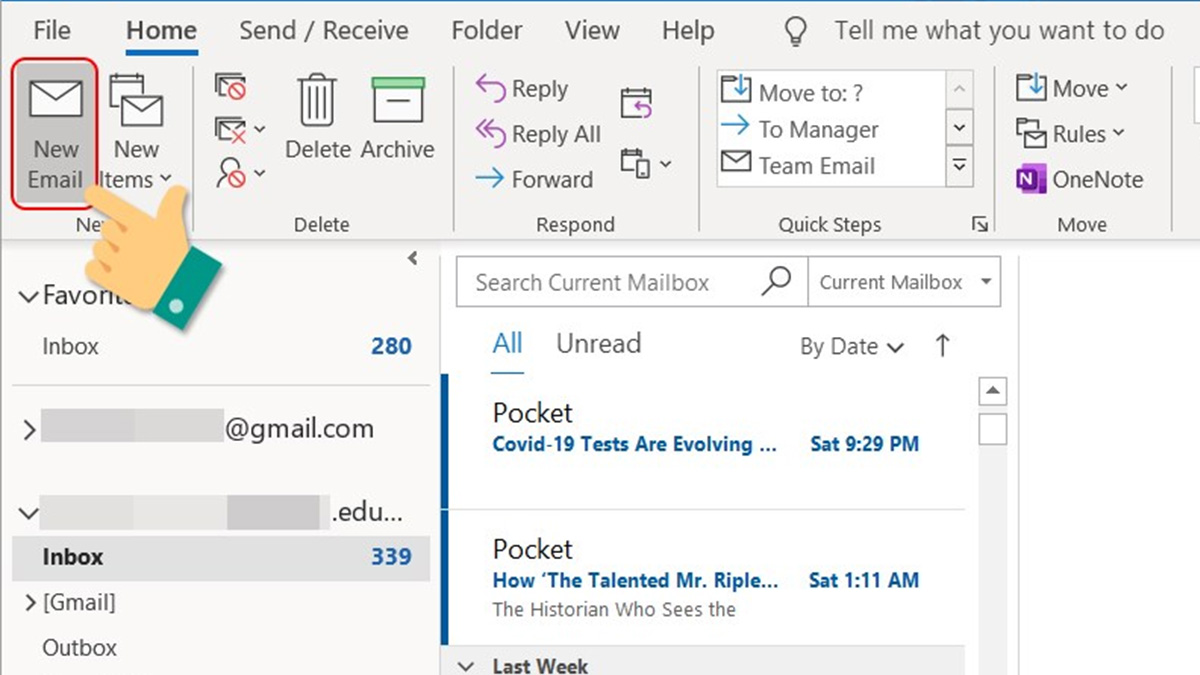 Cách sử dụng Outlook tạo email và gửi thư mới bước 1