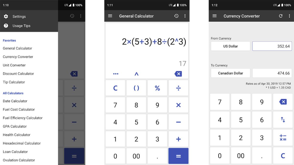 app ClevCalc cho phép chuyển đổi tiền tệ