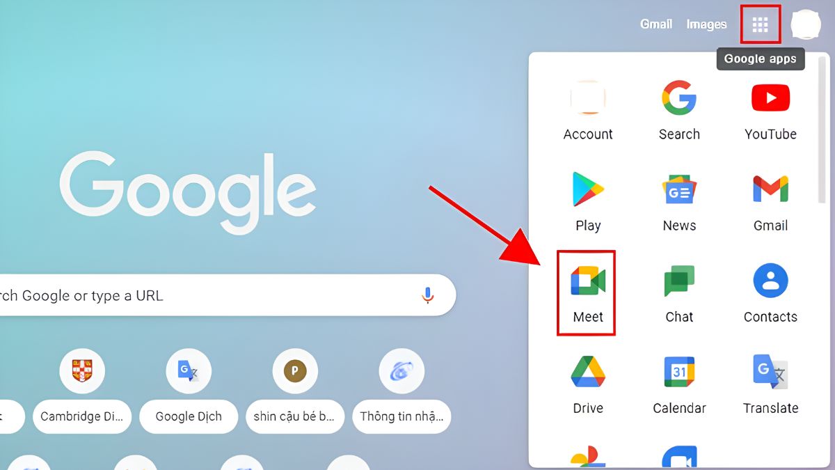 Cách tạo link Google Meet trên máy tính bước 1