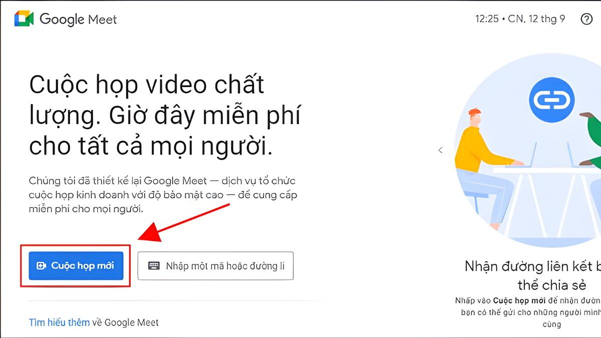 Cách tạo link Google Meet trên máy tính bước 2