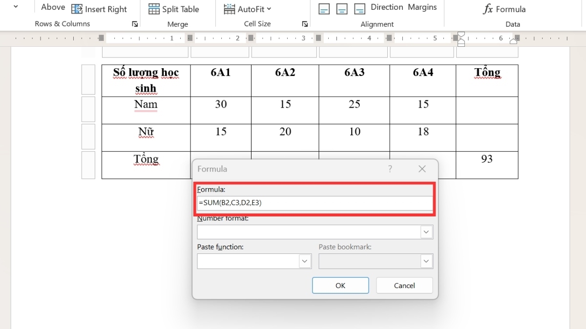 Hướng dẫn tính tổng ô bất kỳ ở trong Word
