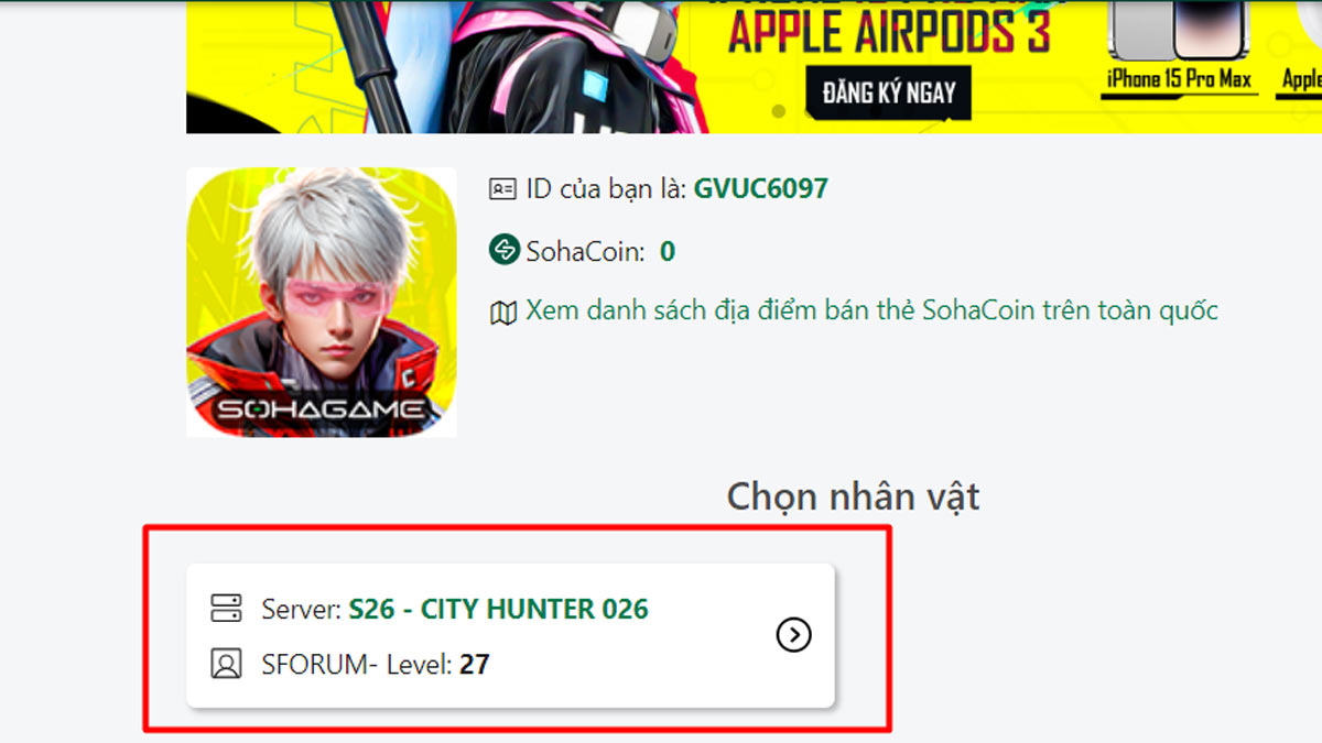 Hướng dẫn cách nhập code City Hunter bước 2