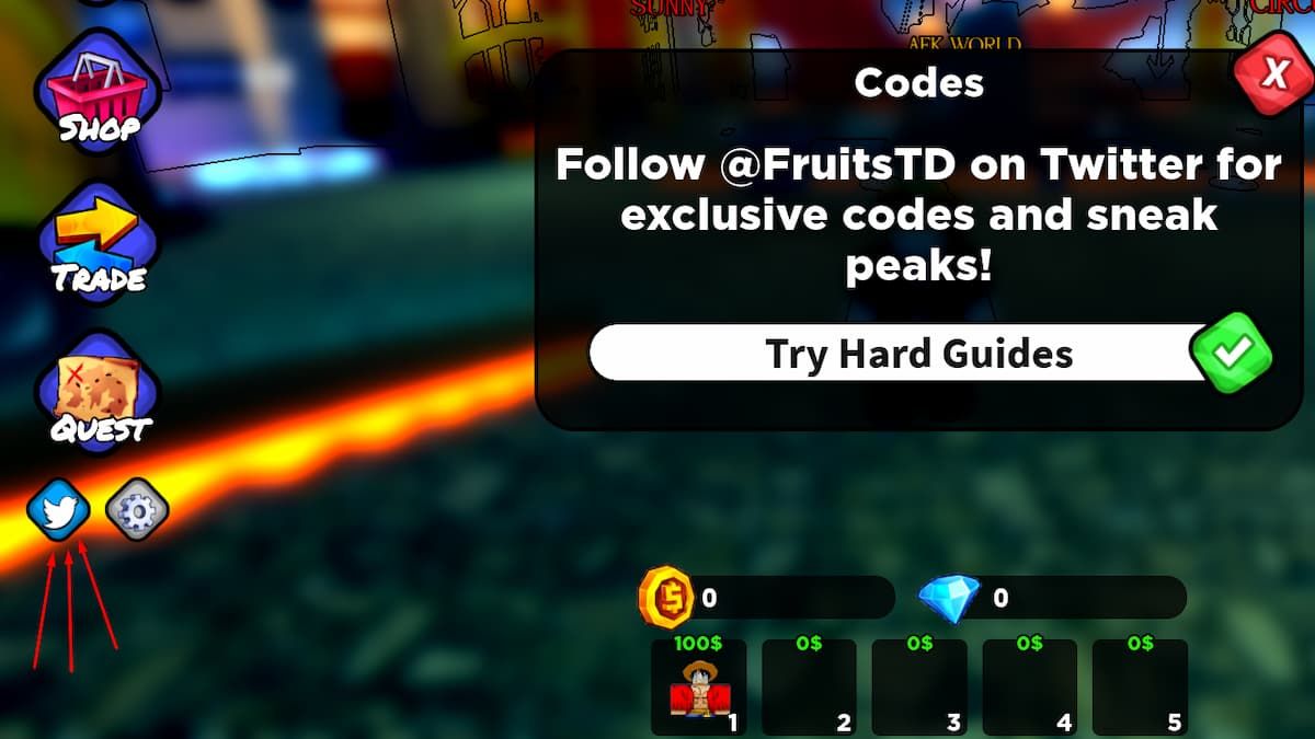 Hướng dẫn nhập code Fruit Tower Defense bước 2