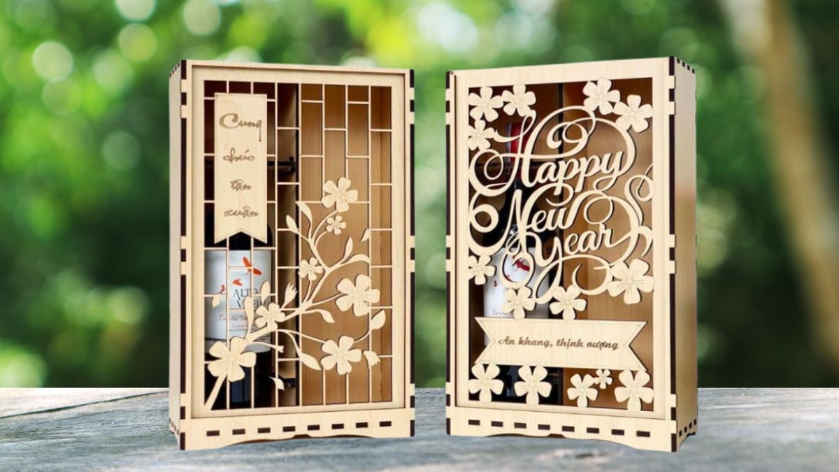 Mẫu hộp quà Tết bằng gỗ