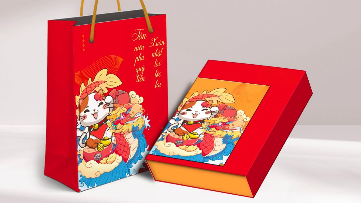 Mẫu hộp quà Tết có hình ảnh các linh vật