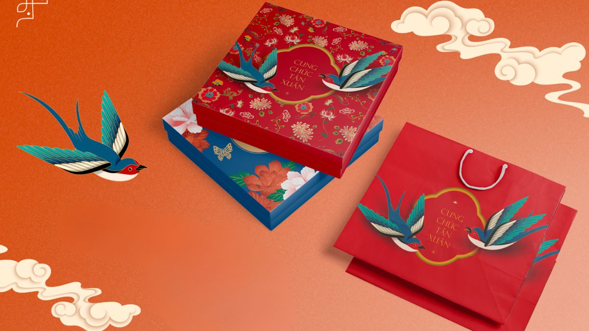 Mẫu hộp quà Tết có hình ảnh các linh vật