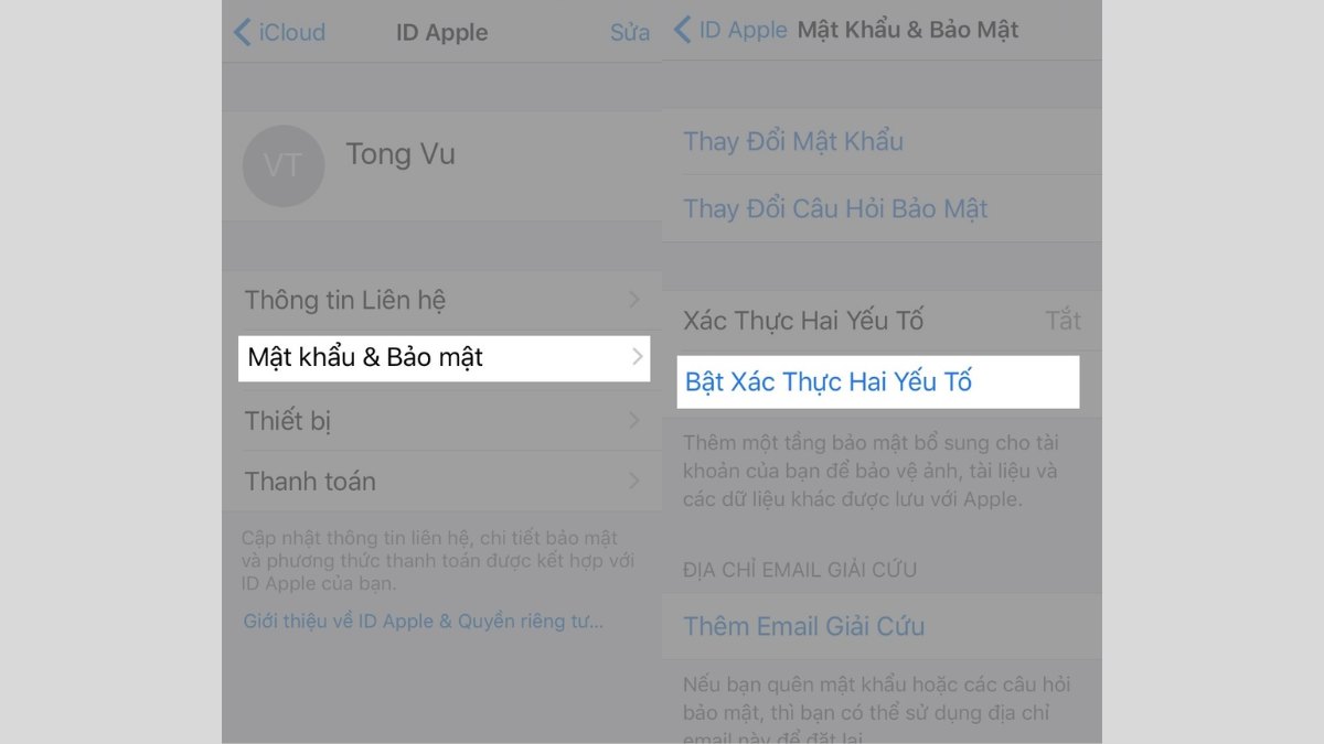 Cách bật xác thực 2 yếu tố iCloud đơn giản bước 2