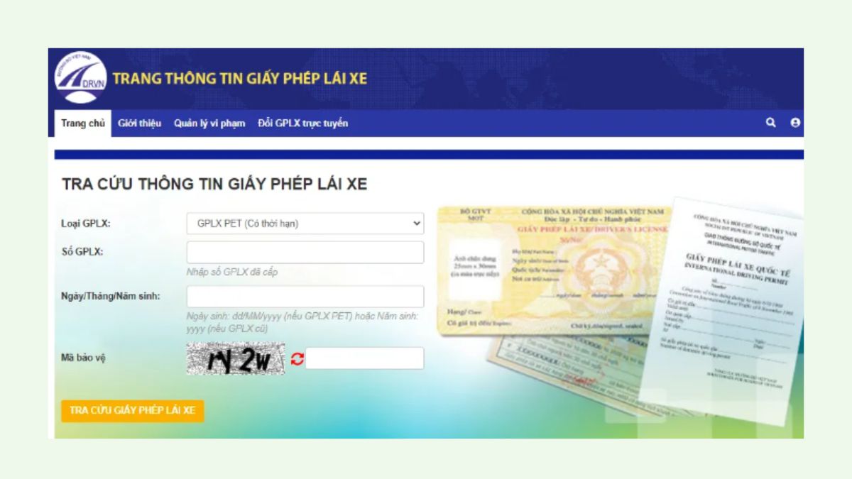 Tra cứu giấy phép lái xe tại Website của Cục Đường Bộ Việt Nam bước 1
