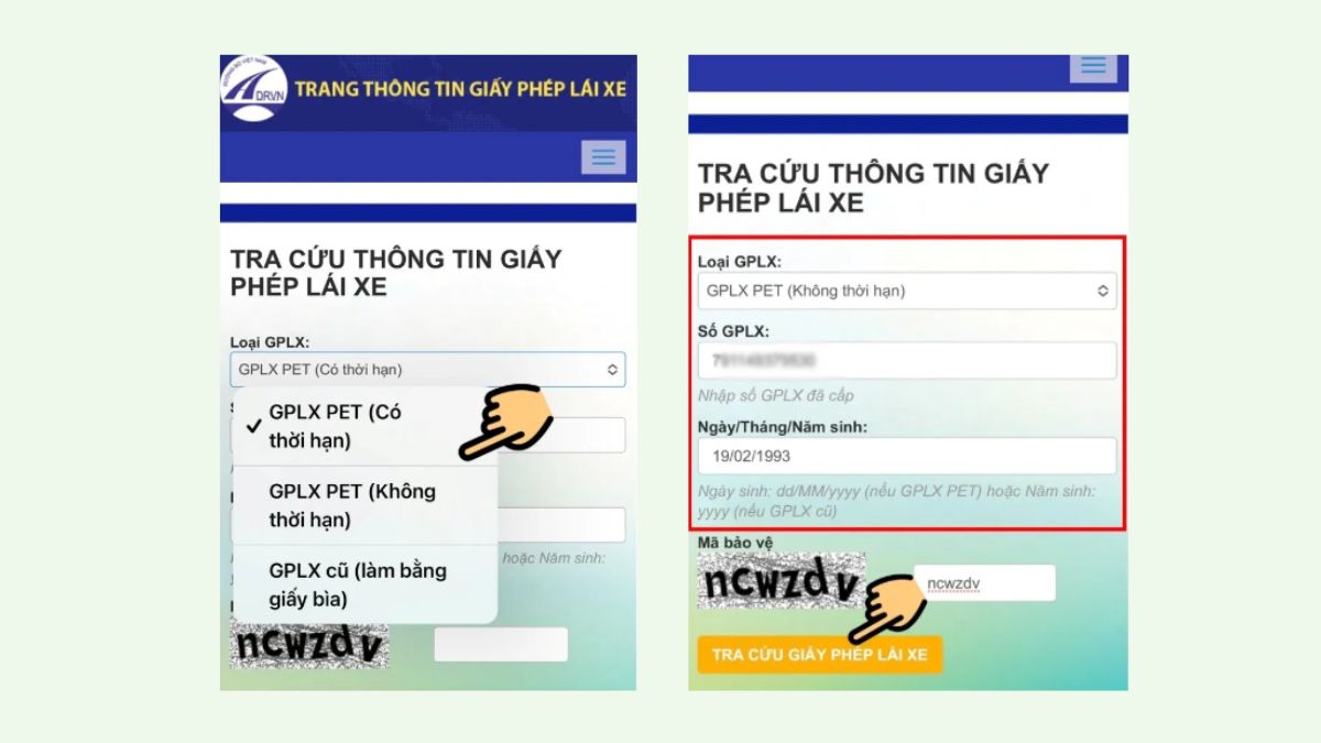 Tra cứu giấy phép lái xe tại Website của Cục Đường Bộ Việt Nam bước 2