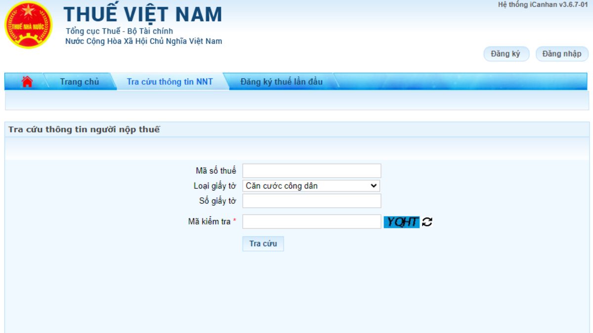 Tra cứu mã số thuế thu nhập cá nhân trên website Thuế Điện Tử bước 3