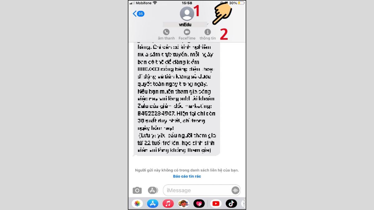 Cách chặn tin nhắn vnEdu trên iPhone nhanh chóng bước 2