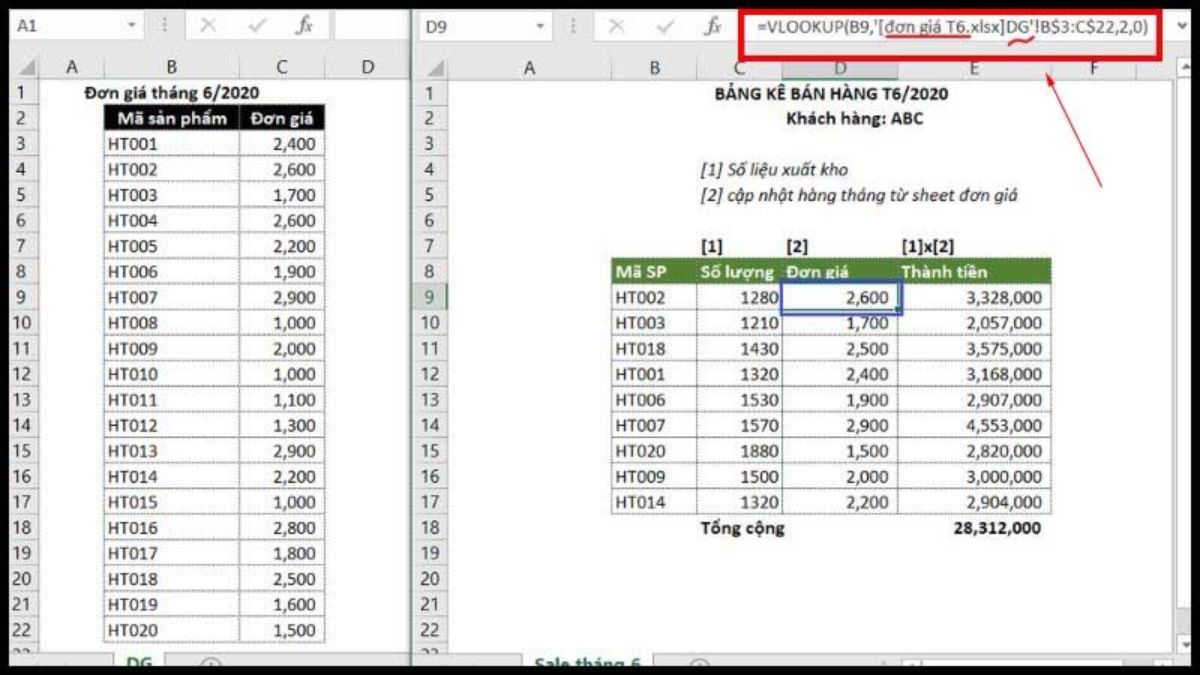 Tìm kiếm dữ liệu bằng hàm VLOOKUP và INDIRECT giữa nhiều cửa sổ làm việc