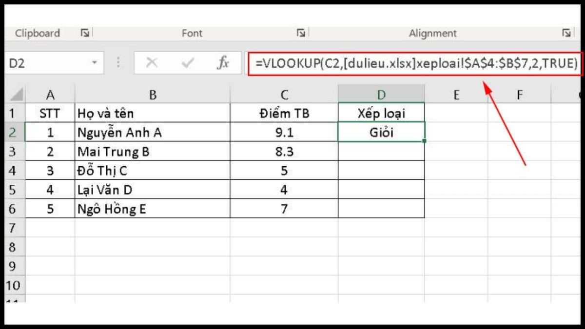 Cách sử dụng hàm VLOOKUP giữa 2 file khác nhau bước 3