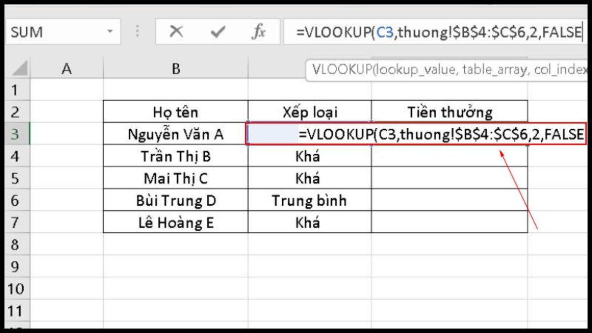 Cách sử dụng hàm VLOOKUP giữa 2 sheet khác nhau bước 1