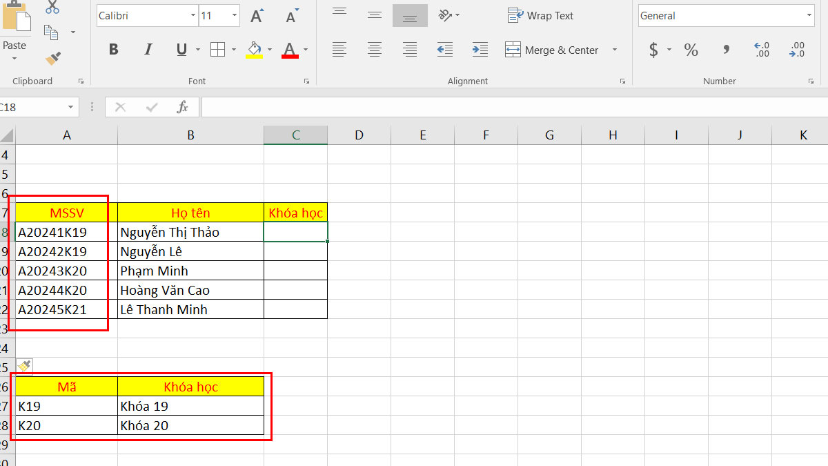 Cách sử dụng hàm VLOOKUP kết hợp hàm RIGHT bước 1