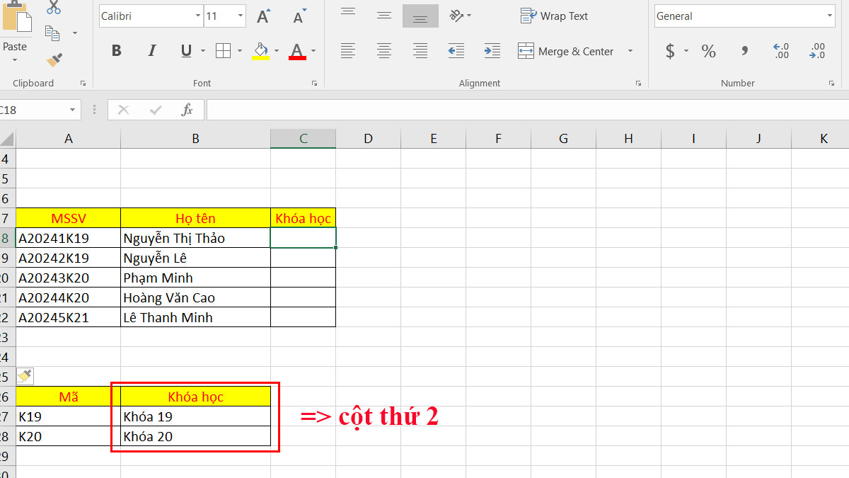 Cách sử dụng hàm VLOOKUP kết hợp hàm RIGHT bước 2