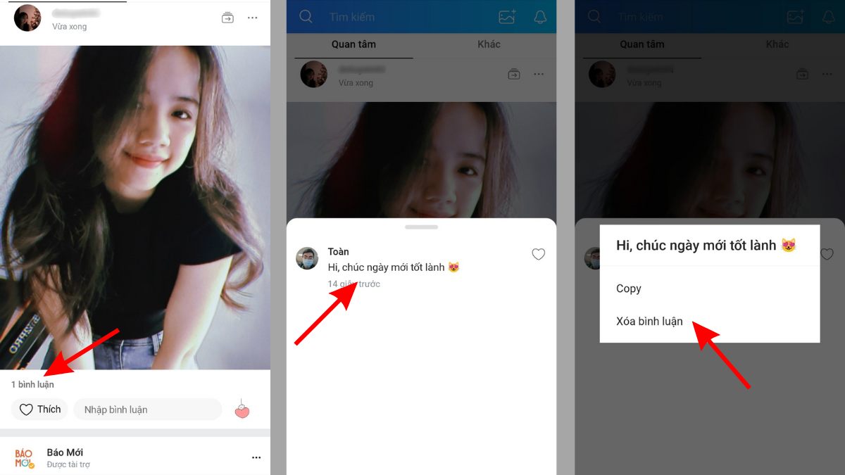 Cách xóa bình luận trên Zalo trên iPhone, Android