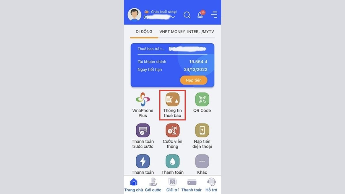 Cách kiểm tra số điện thoại Vinaphone qua ứng dụng bước 2