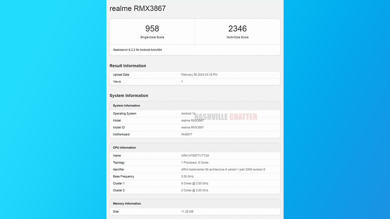 Các thông tin về realme 12 5G trên Geekbench