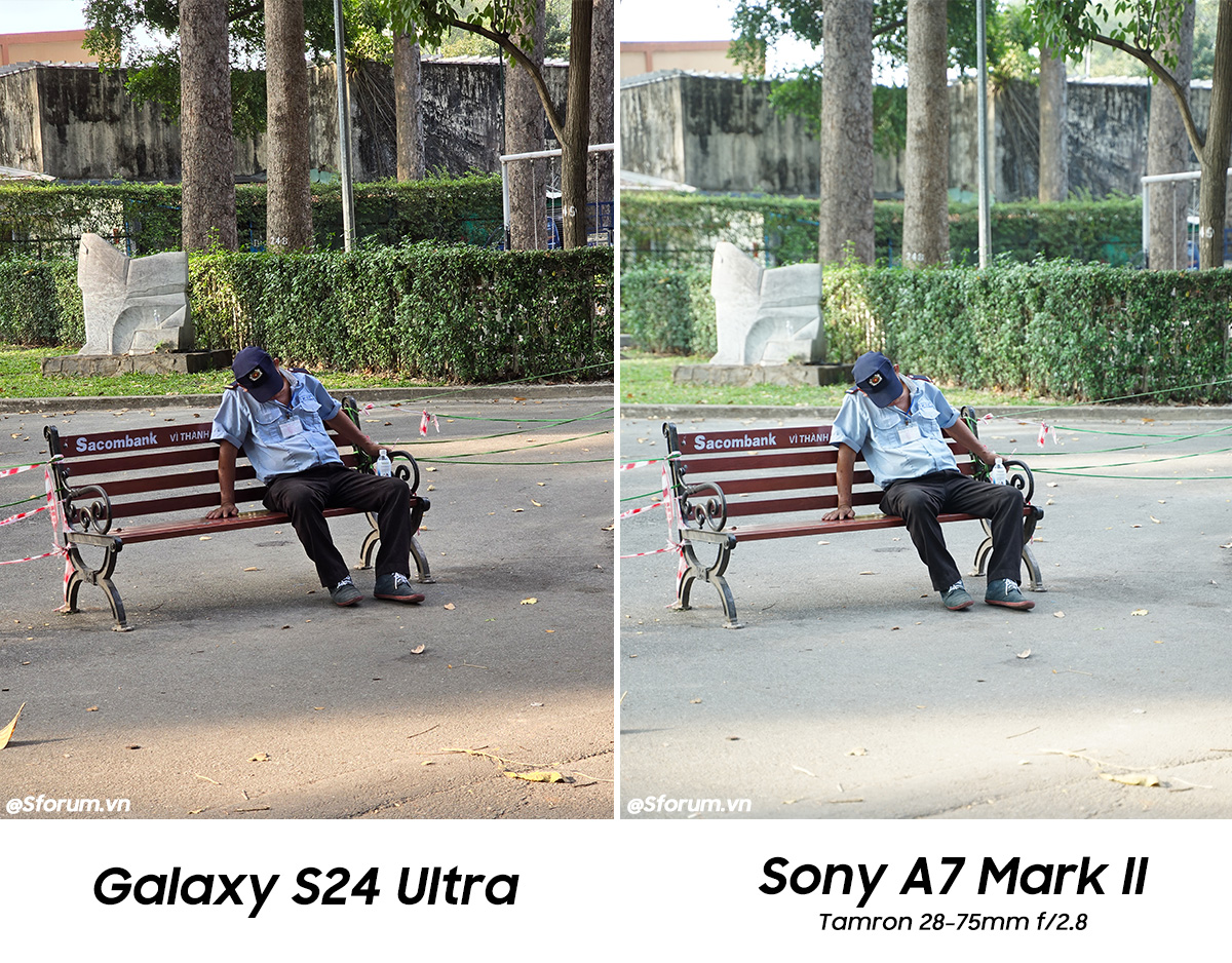 Galaxy S24 Ultra có độ nét đều từ hình ảnh chú bảo vệ cho đến những cái cây ở đằng sau
