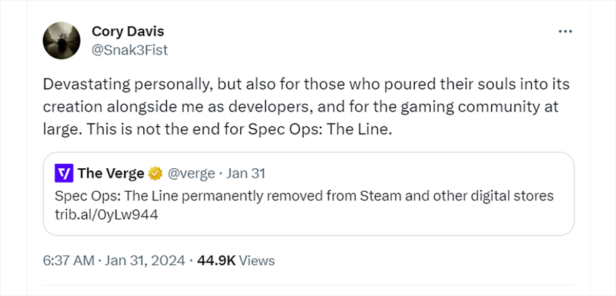 Spec Ops: The Line bị xóa khỏi cửa hàng và có thể mất vĩnh viễn