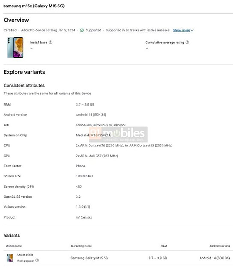 Galaxy M15 5G xuất hiện trên danh sách Google Play Console