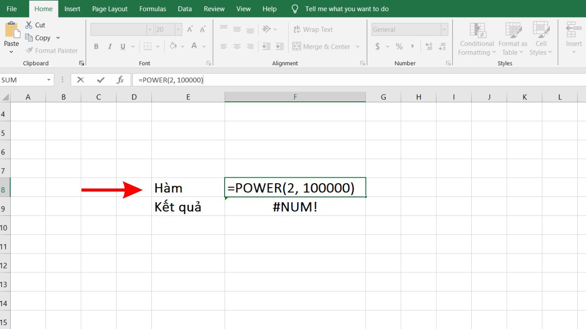 Hàm POWER() bị lỗi NUM