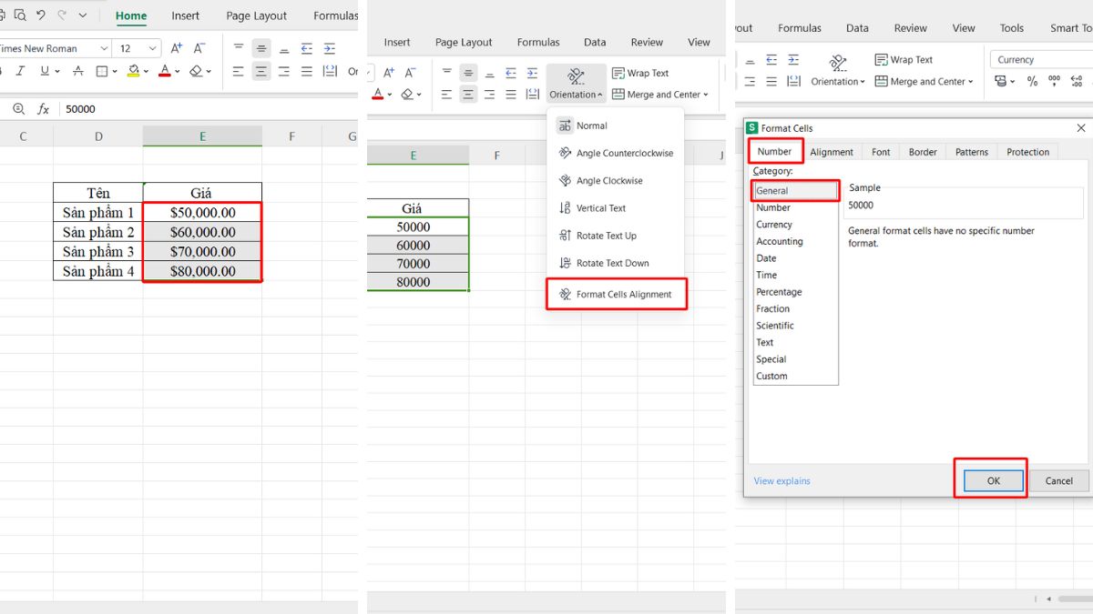 Bỏ cách định dạng tiền VND trong Excel