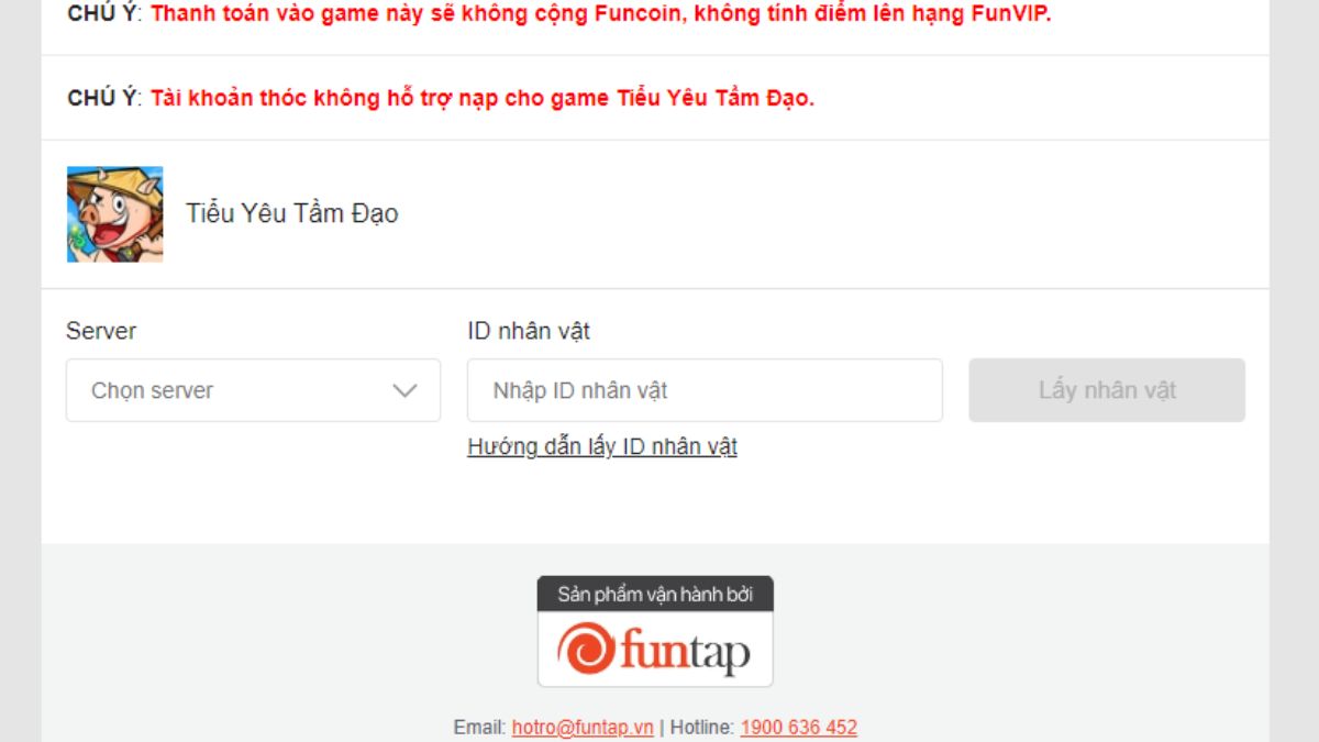 Hướng dẫn cách nạp Tiểu Yêu Tầm Đạo bước 2