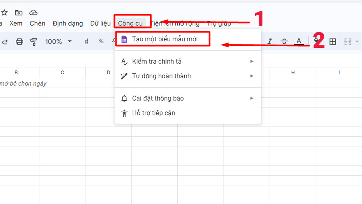 Cách tạo form khảo sát trên Google Sheets bước 2