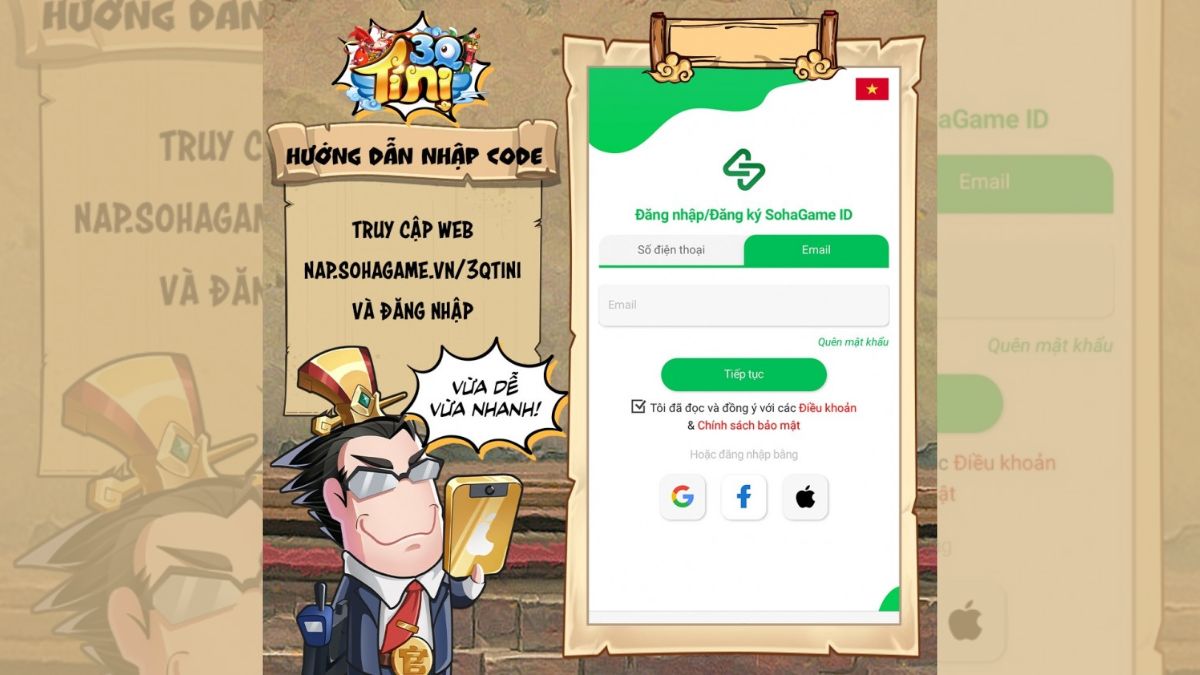 Hướng dẫn cách nhập code 3Q Tí Nịbước 1