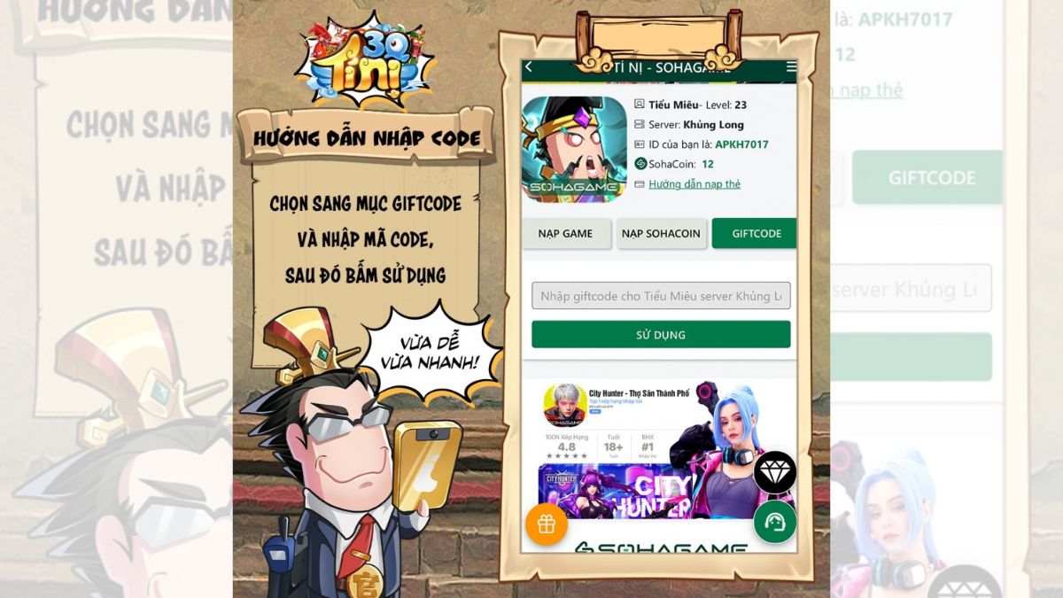 Hướng dẫn cách nhập code 3Q Tí Nịbước 3