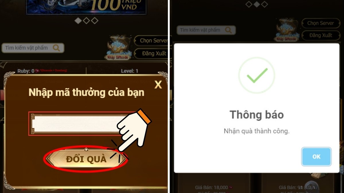 Hướng dẫn cách nhập code Chiến địa mobile bước 3