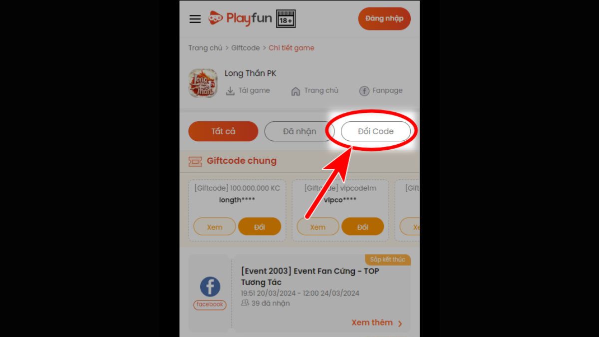 Cách nhập Code Long Thần PK bước 2