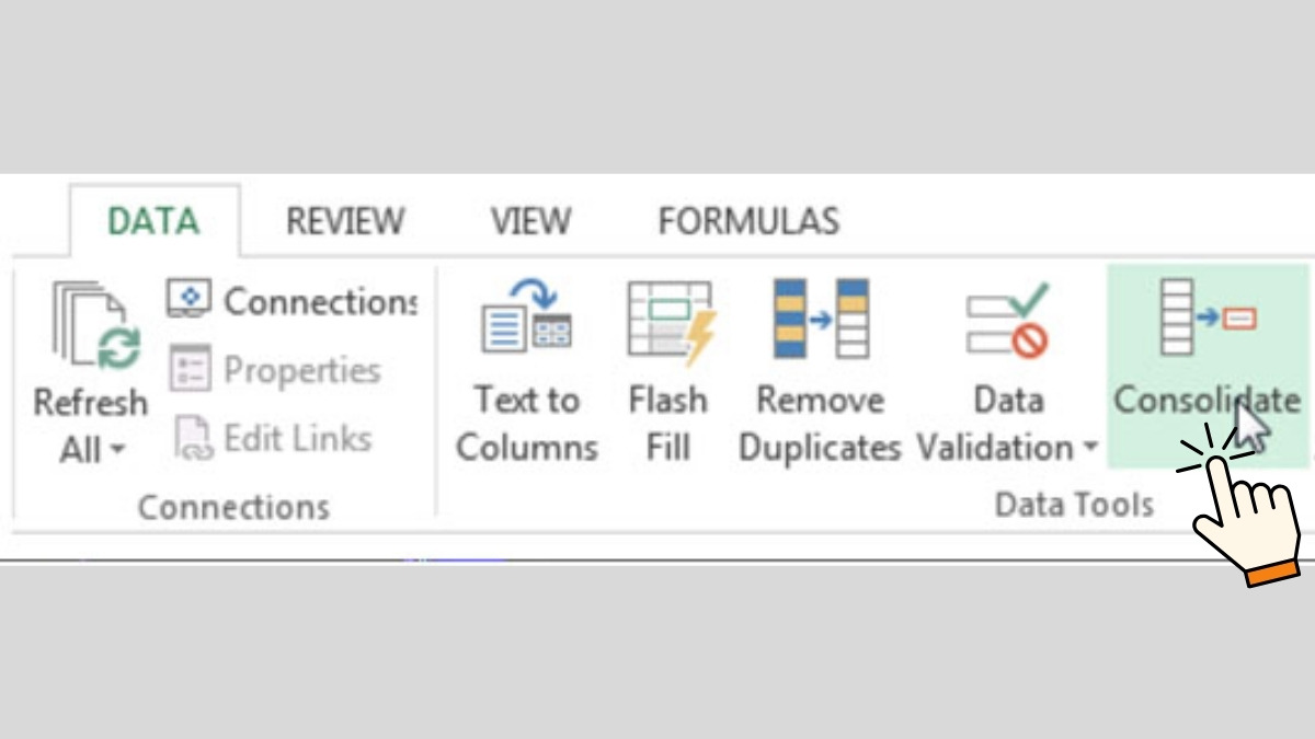 Dùng CONSOLIDATE trong Excel hợp nhất nhiều bảng tính bước 1