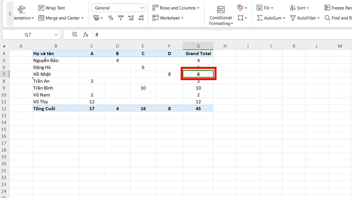 Phím tắt gạch ngang chữ trong Excel