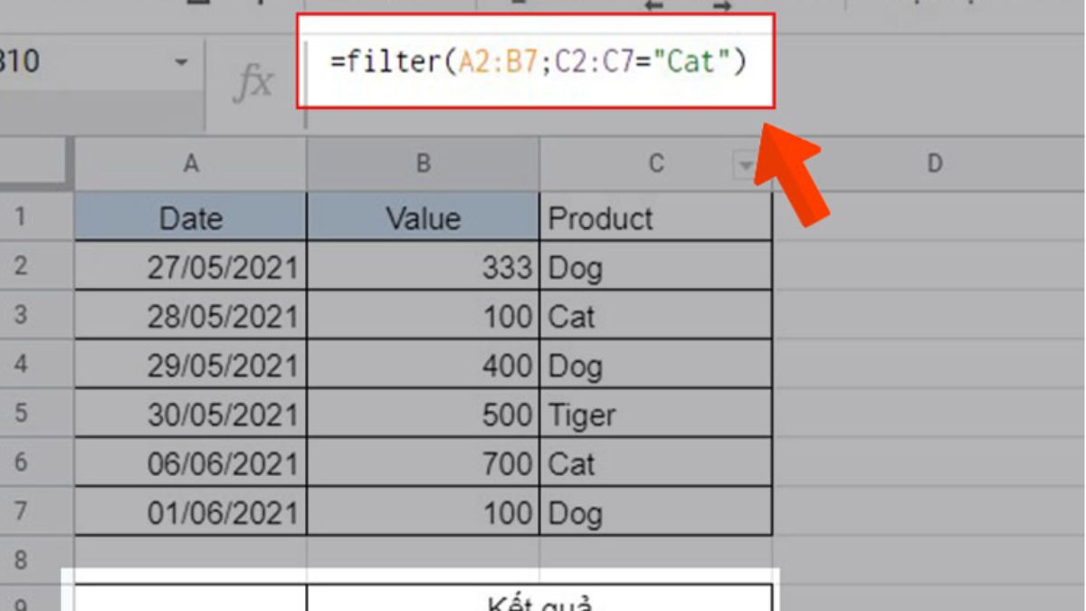 Lọc điều kiện text bằng cách dùng hàm FILTER