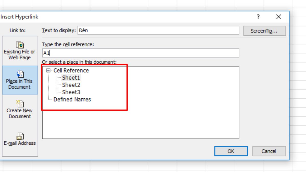 Tạo hyperlink liên kết sheet có sẵnbước 2