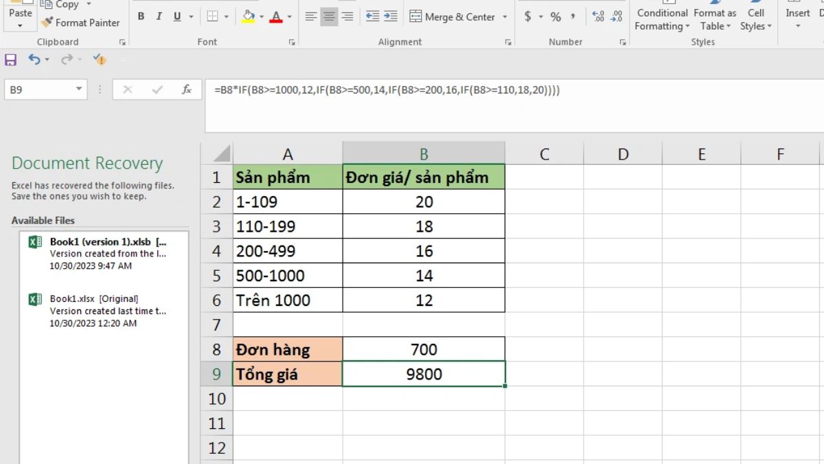 Nhập công thức